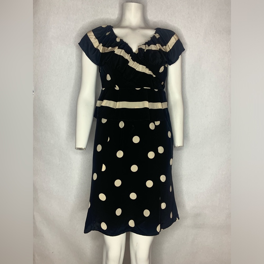 BHLDN Plenty Tracy Reese Black Silk Polka Dot Ruffle Retro Vintage Dress